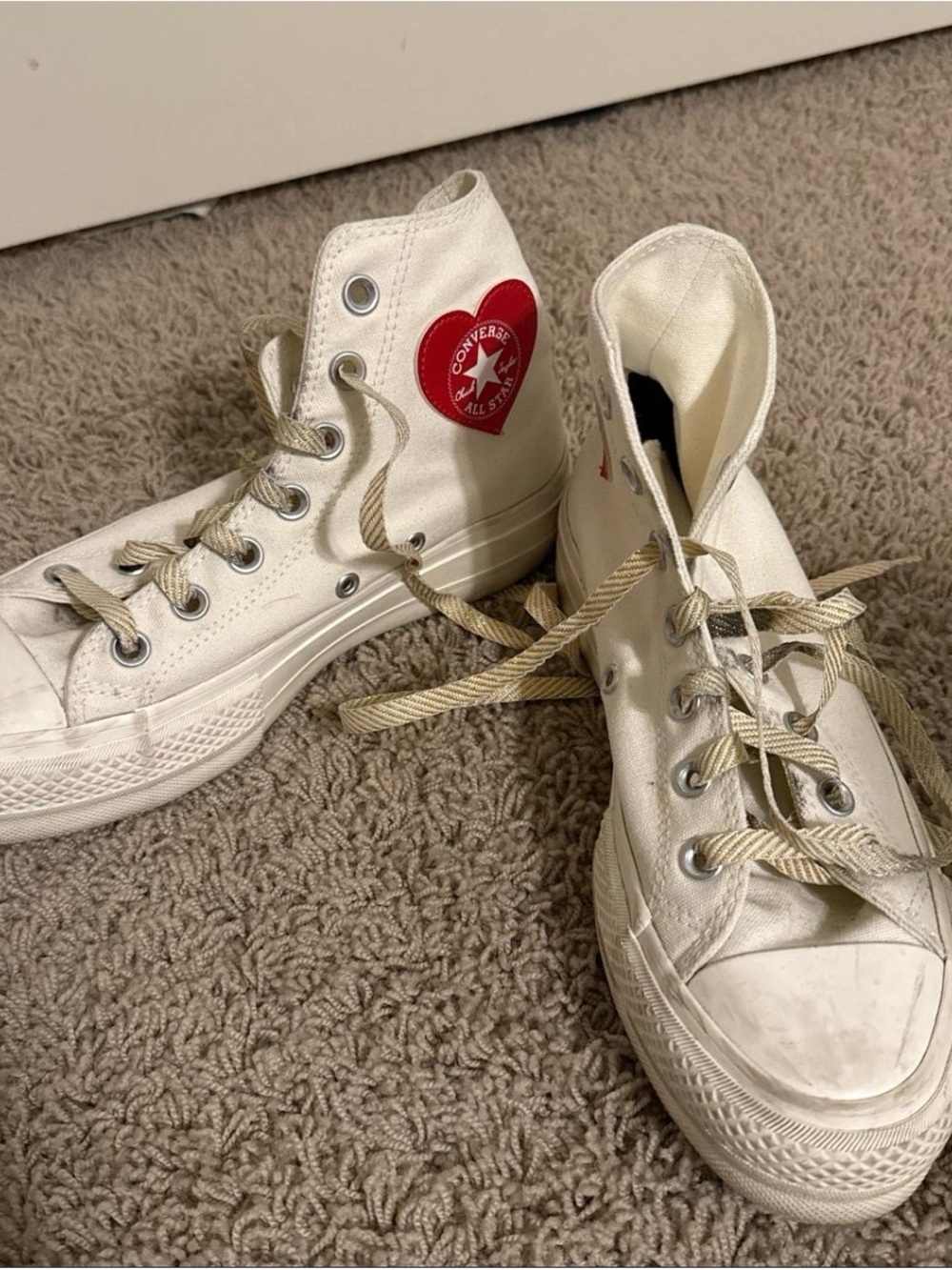 Converse White High Top Sneakers with Red Heart Logo